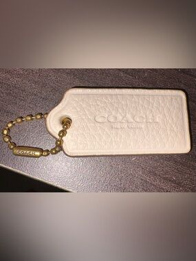 Authentic Coach Leather HangTag in Light Beige with Coach Brass Ball Chain